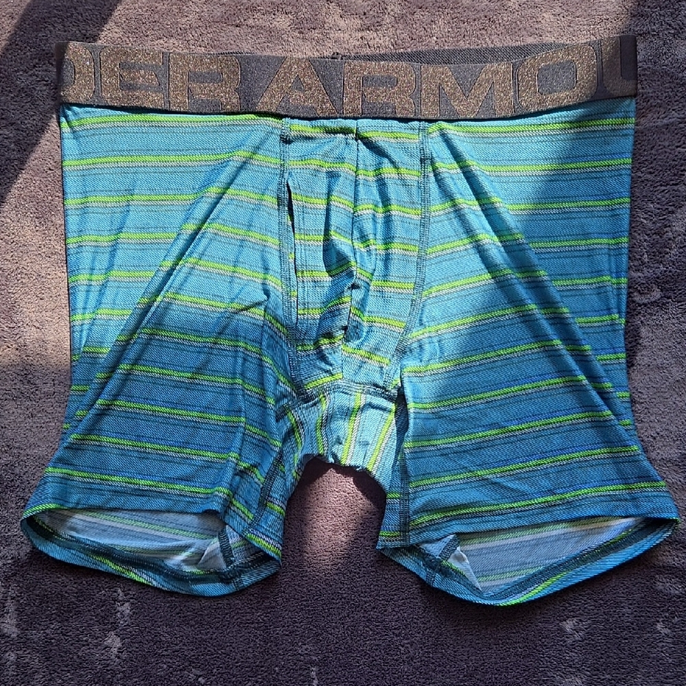 Under Armour Blue and Green Striped Boxer Briefs
